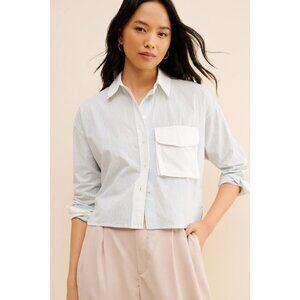 MADEWELL Women's Flap-Pocket Crop Button-Up Shirt in Poplin Size S In Lagoon